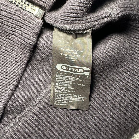 Vintage G-Star Raw Orlando Vest Knit Full Zip Sweater Mens XL Big Logo Black - Picture 5 of 10